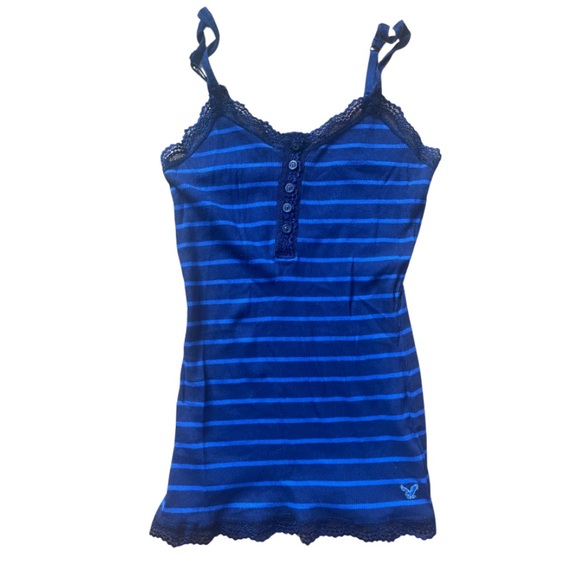 American Eagle Outfitters Navy & Blue Tank Top w Lace Detail & Adjustable Straps - Picture 1 of 5